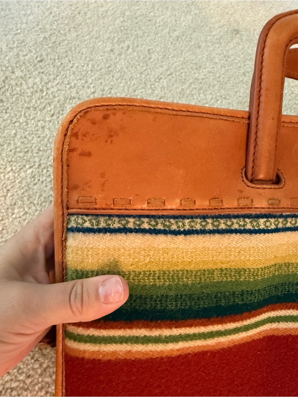 Pendleton Leather Crossbody Bag | Tan Leather + Wool Stripe - Picture 4 of 5